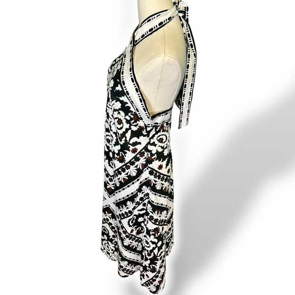 NWT Ann Taylor ‘Scarf Print Linen Blend Crossover Halter Dress’ in Black Size 2 - Picture 9 of 16